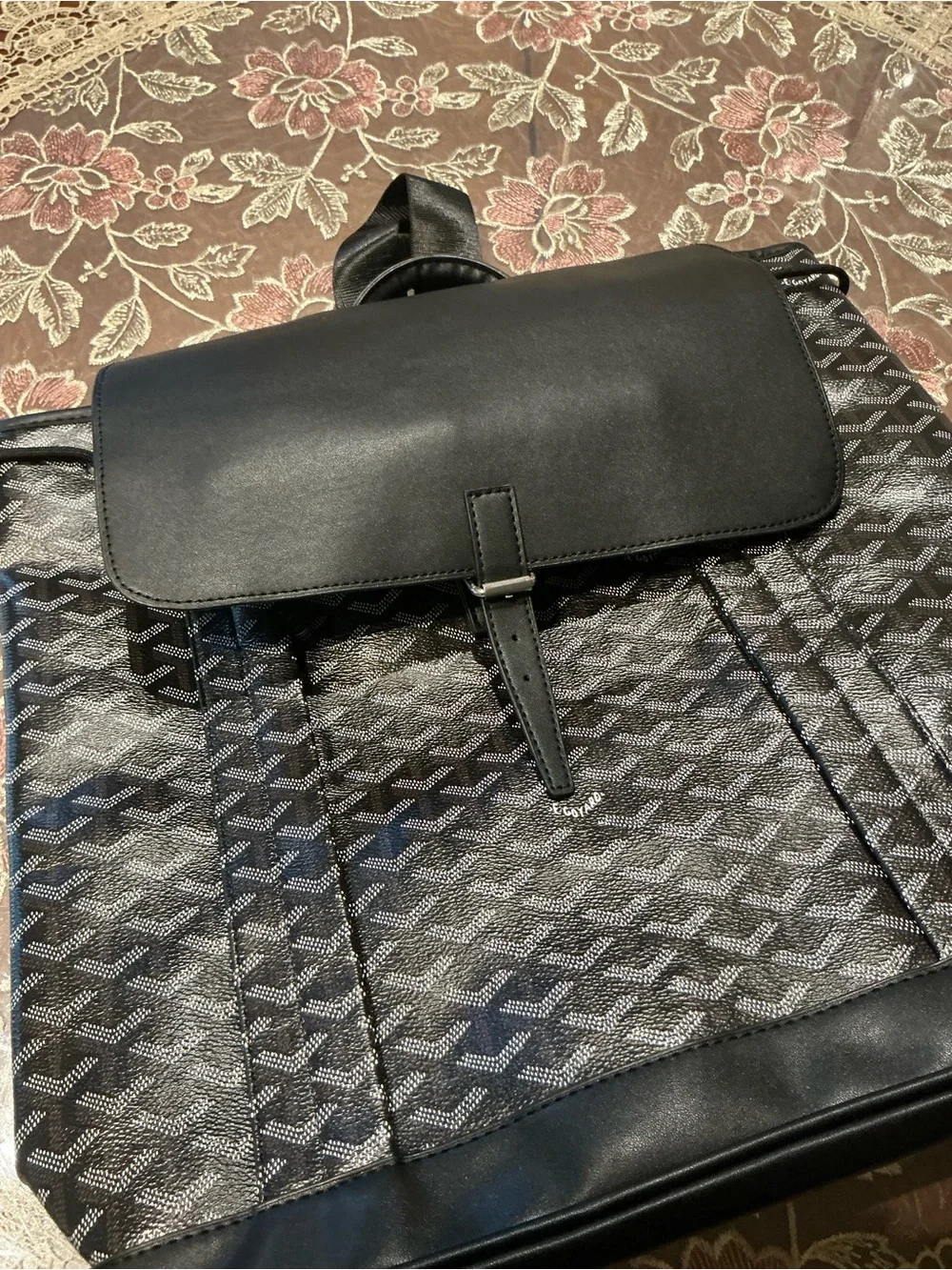 Goyard Black Leather Backpack Clip Strap